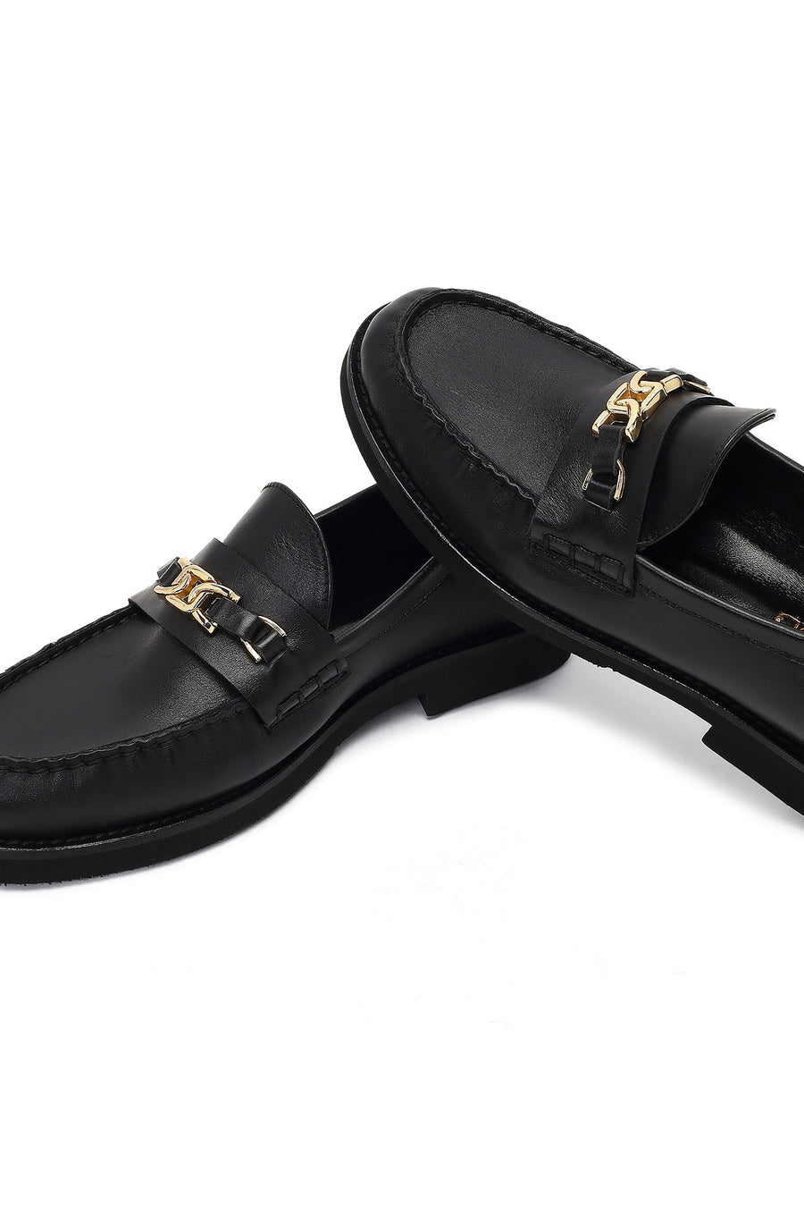 Kadın Siyah Tokalı Deri Loafer
