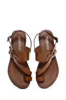 Women's Tan Ankle Strap Leather Bodrum Sandals | Derimod