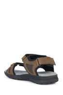 Geox Men's Brown Spherica Ec5 Ankle Strap Suede Leather Sandals | Derimod