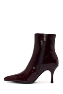 Woman Burgundy Zip Closure Thin-Heeled Patent Leather Leather Boots | Derimod