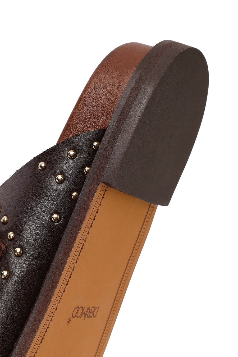 Women's Brown Studded Leather Slippers