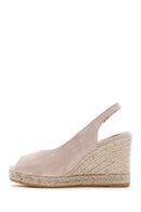 Women's Beige Suede Leather Wedge Heel Espadrille | Derimod