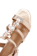 Women's Pink Gold Stone Thick Heeled Sandals | Derimod