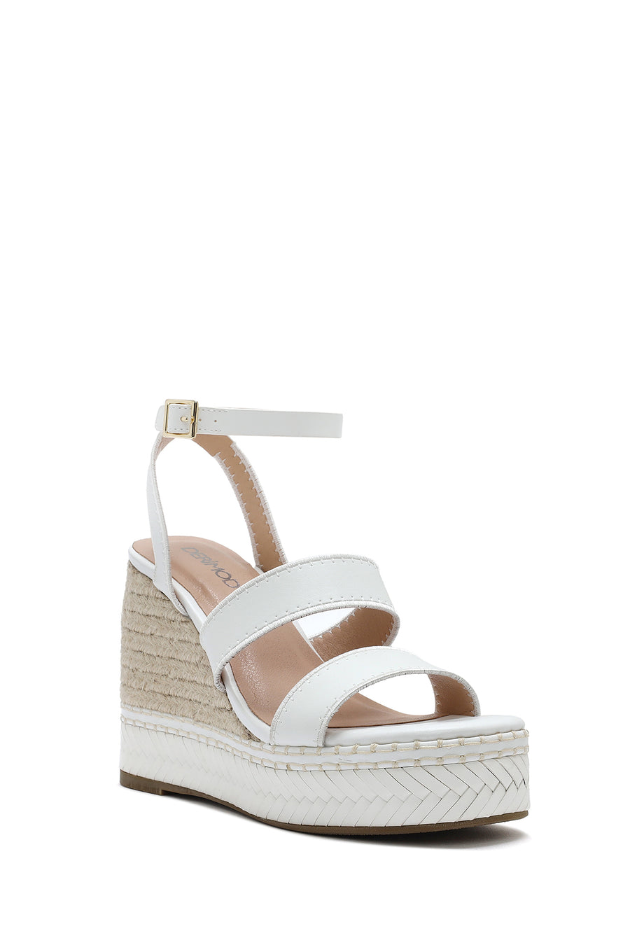 Women's White Ankle Buckle Wedge Heel Espadrille Sandals