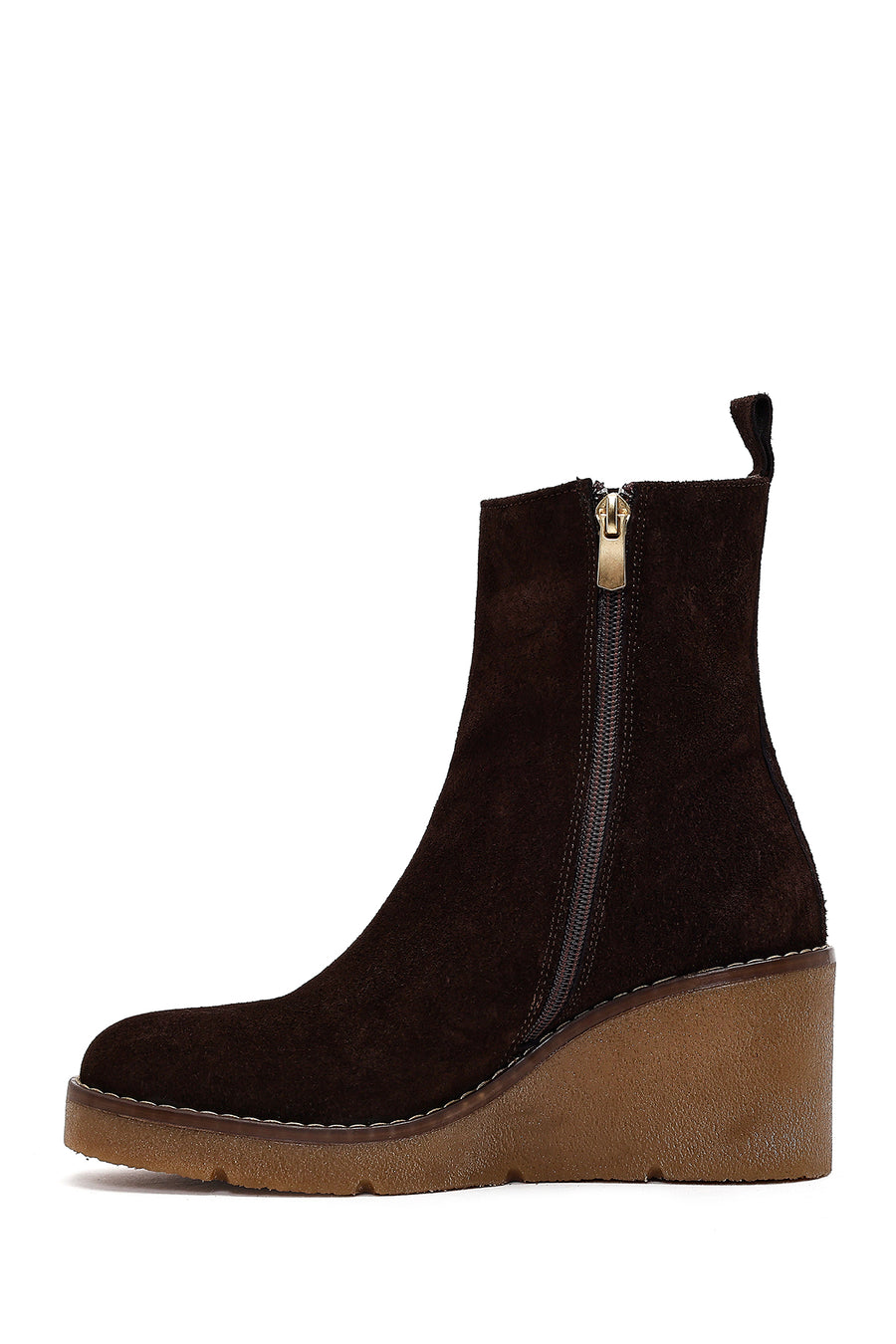 Women's Brown Zip-Up Wedge Suede Leather Boots