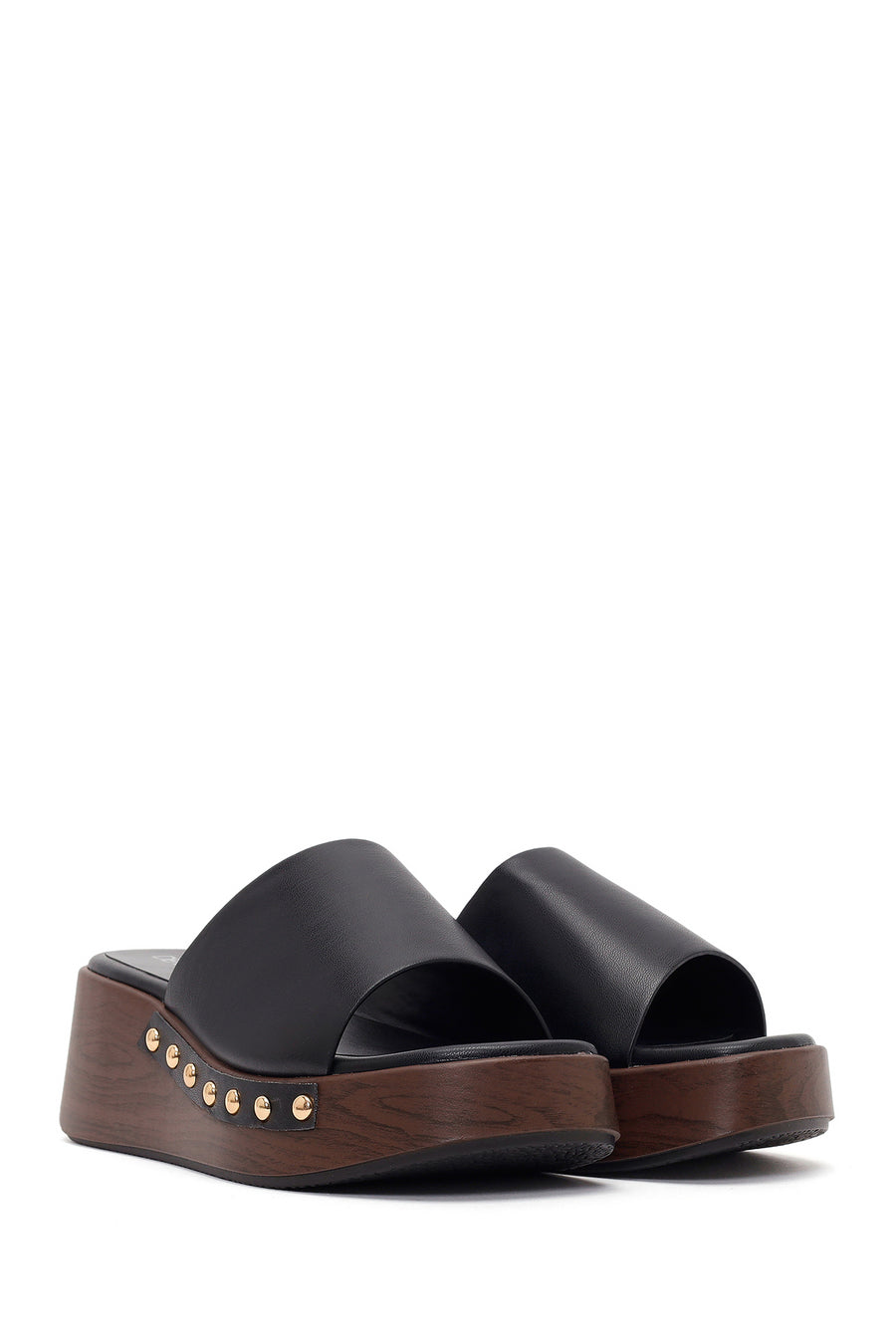 Women's Black Wedge Heeled Slippers