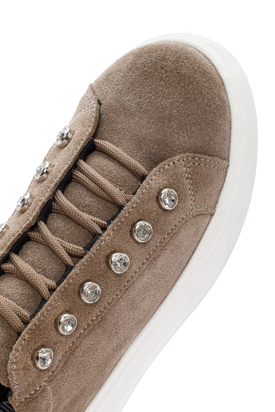 Kadın Gri Bağcıklı Taş Detaylı Süet Deri Sneaker