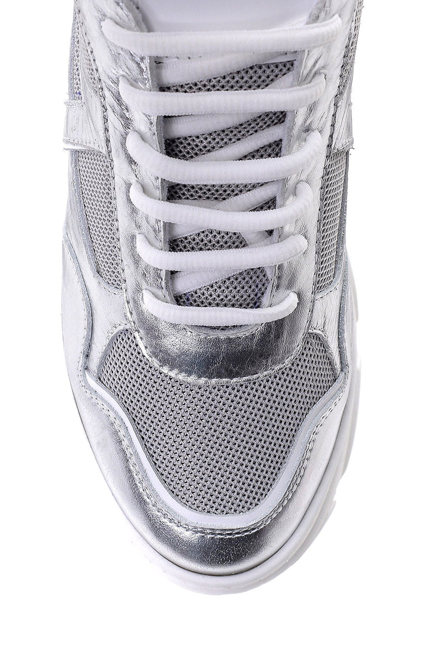 Kadın Gümüş Deri Sneaker