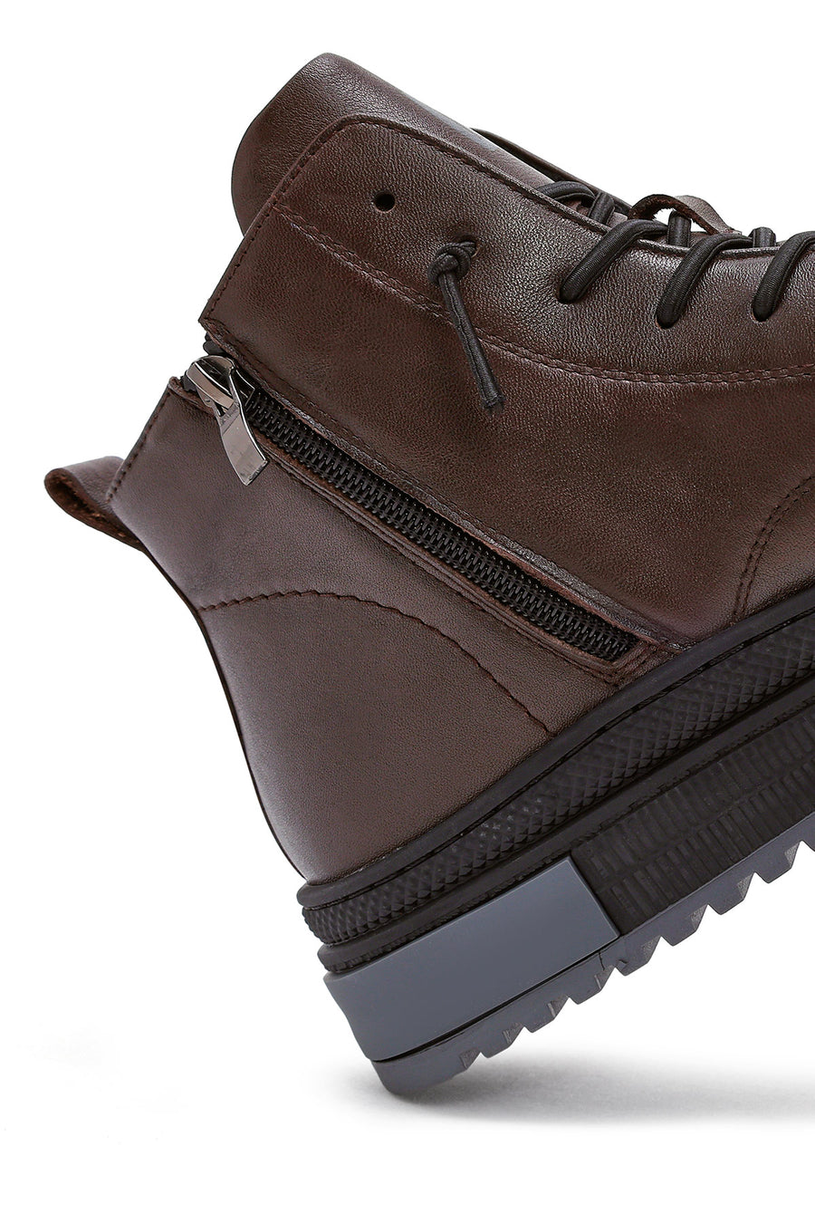 Men's Brown Zippered Leather Sports Boots