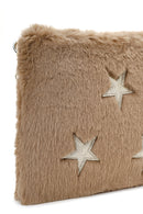 Women's Beige Long Chain Strap Star Pattern Plush Clutch Bag | Derimod