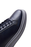 Men's Navy Blue Leather Thick Soled Sneaker | Derimod