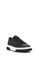 Erkek Siyah Bağcıklı Kalın Tabanlı Deri Sneaker | Derimod