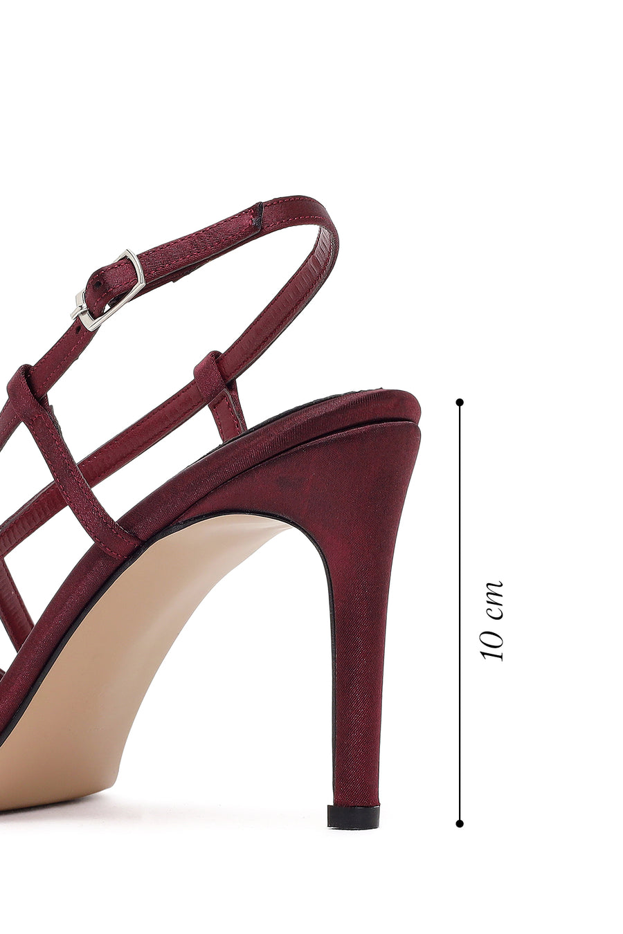 Women's Burgundy Ankle Buckle High Heeled Satin Sandals