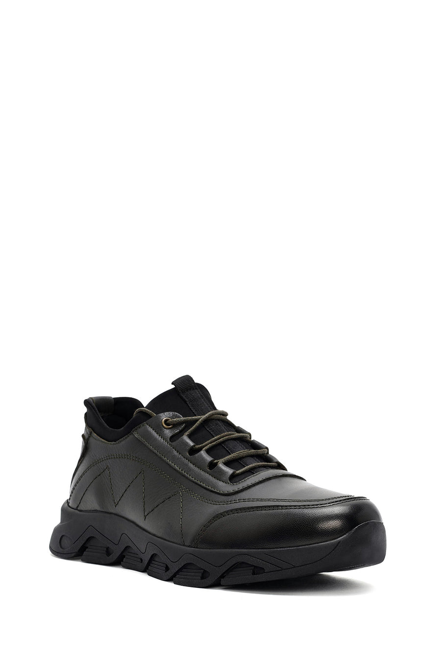 Men's Green Lace-Up Nubuck Leather Casual Shoes