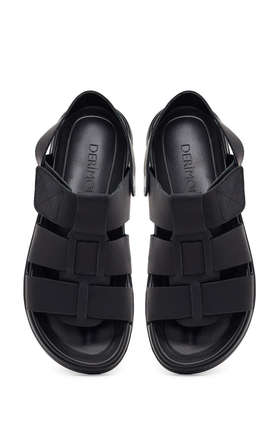 Men's Black Strapped Nubuck Leather Sandals