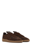 Woman Brown Lace-Up Leopard Print Suede Leather Sneaker | Derimod