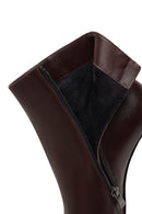 Women's Burgundy Zippered Thin Heeled Leather Boot | Derimod