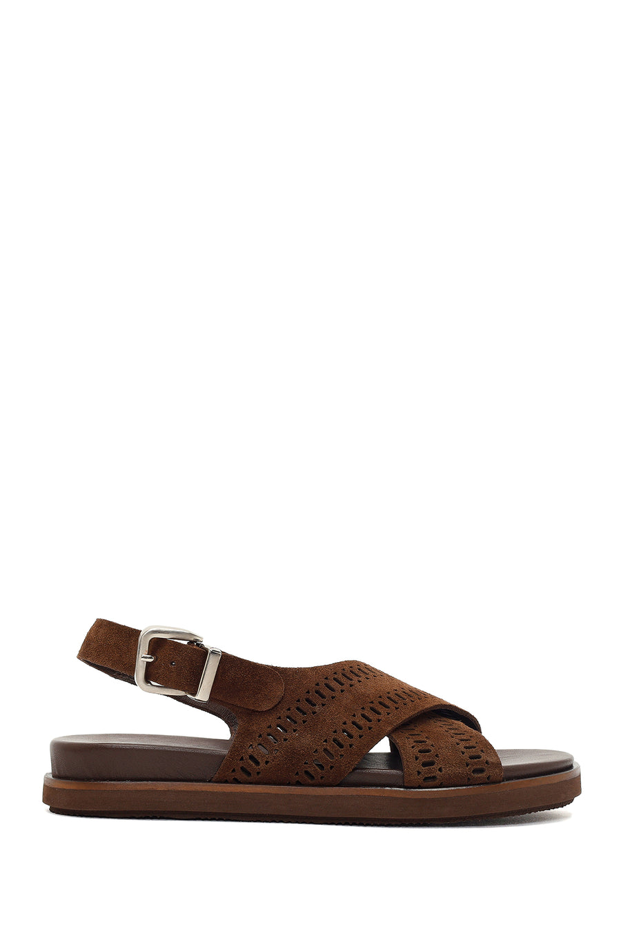 Woman Brown Patterned Suede Leather Sandals 26SFD205010 | Derimod