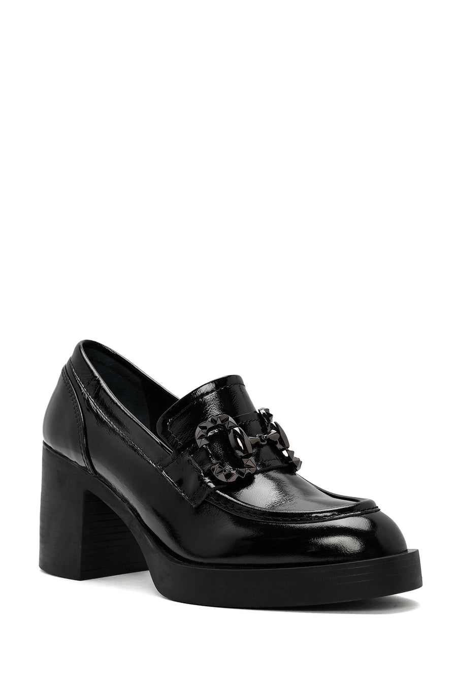 Woman Black High Thick-Heeled Patent Leather Leather Masculine Loafer