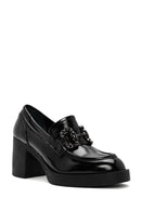 Women's Black High Thick Heel Patent Leather Masculine Loafer | Derimod