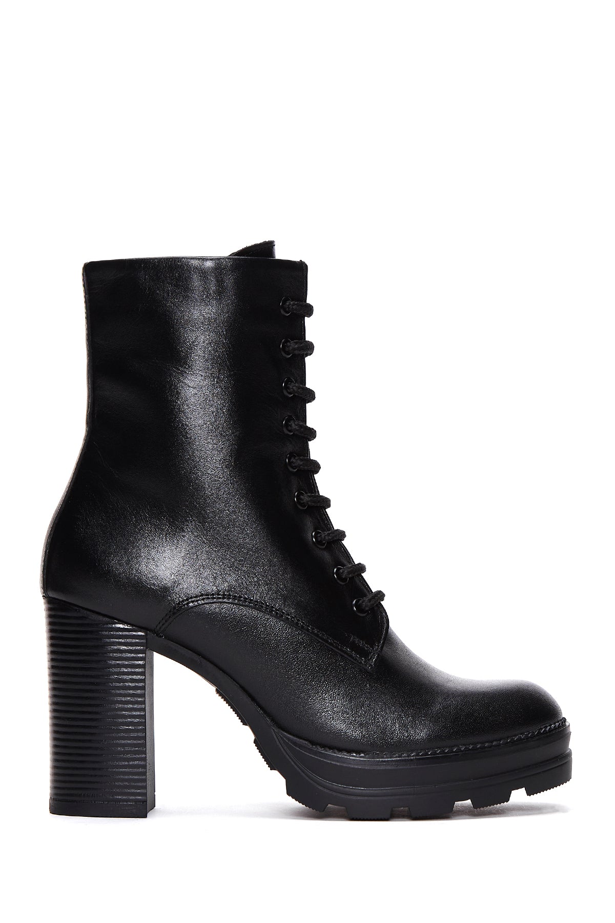 Women's Black Leather Zippered Platform Heeled Boots 23WFD181718 | Derimod