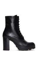 Women's Black Leather Zippered Platform Heeled Boots | Derimod