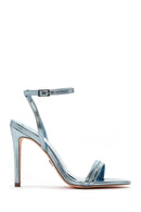 Women's Blue Metallic Thin Heel Sandals | Derimod