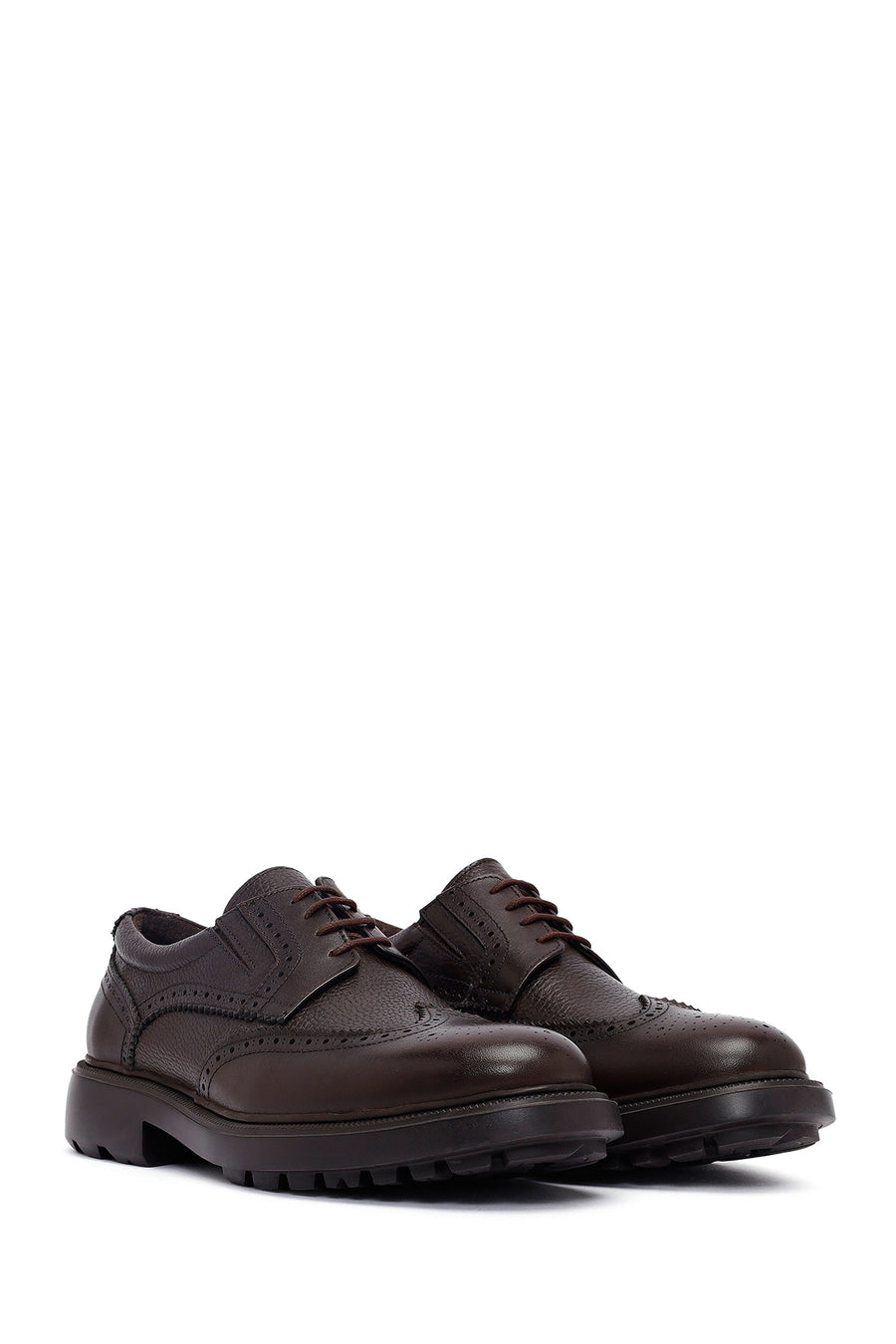 Men's Brown Lace-Up Thick-Soled Leather Casual Shoes