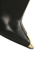 Women's Black Zippered Thin Heeled Leather Boots | Derimod