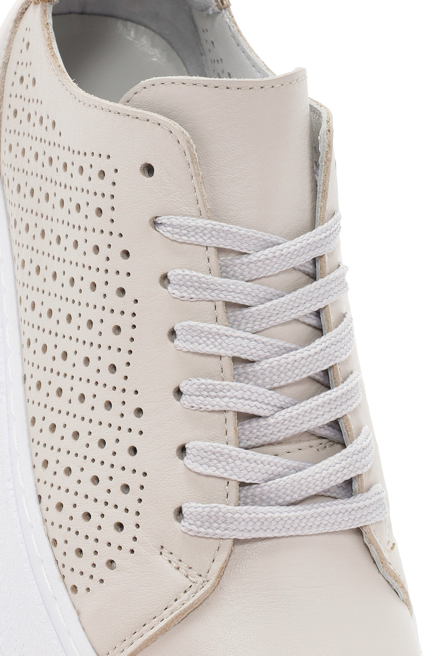 Kadın Bej Kalın Tabanlı Bağcıklı Deri Sneaker
