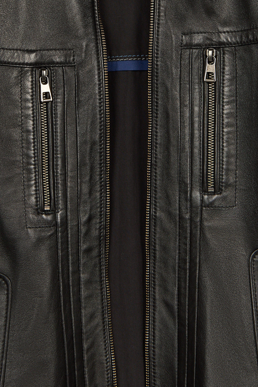 Calvin Male Black Mandarin Collar Leather Jacket