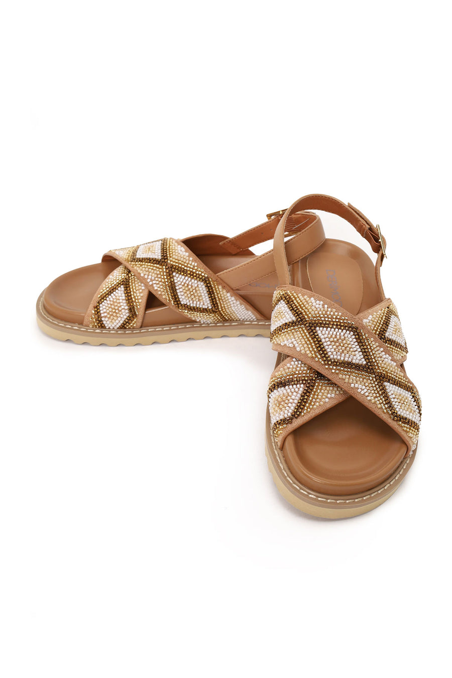 Woman Beige Ankle-Buckle Embellished Sandal