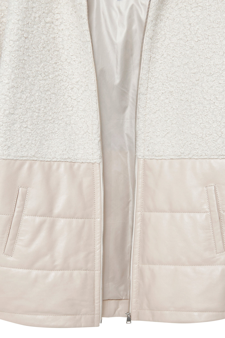 Atlanta Women's Beige Hooded Teddy Leather Jacket
