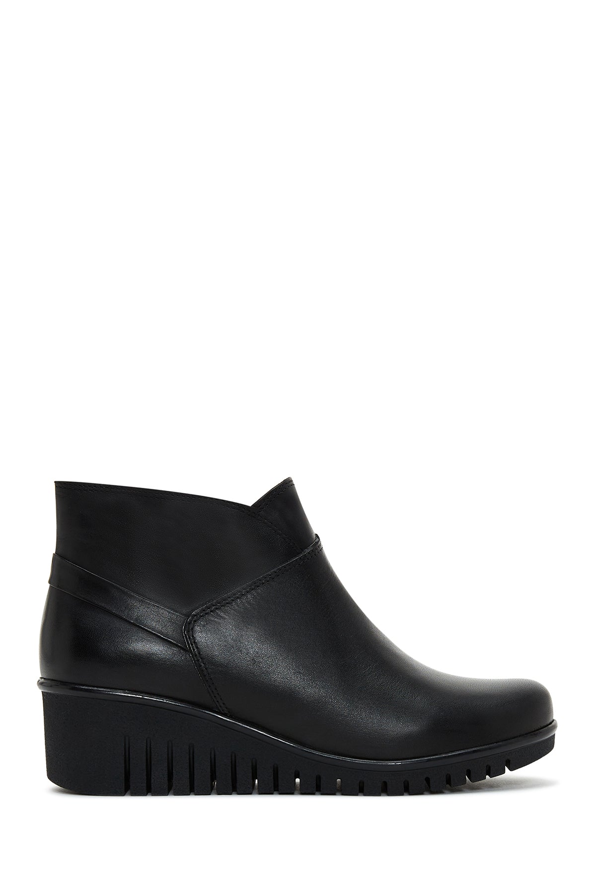 Women's Black Leather Wedge Heel Boots 23WFD412718 | Derimod