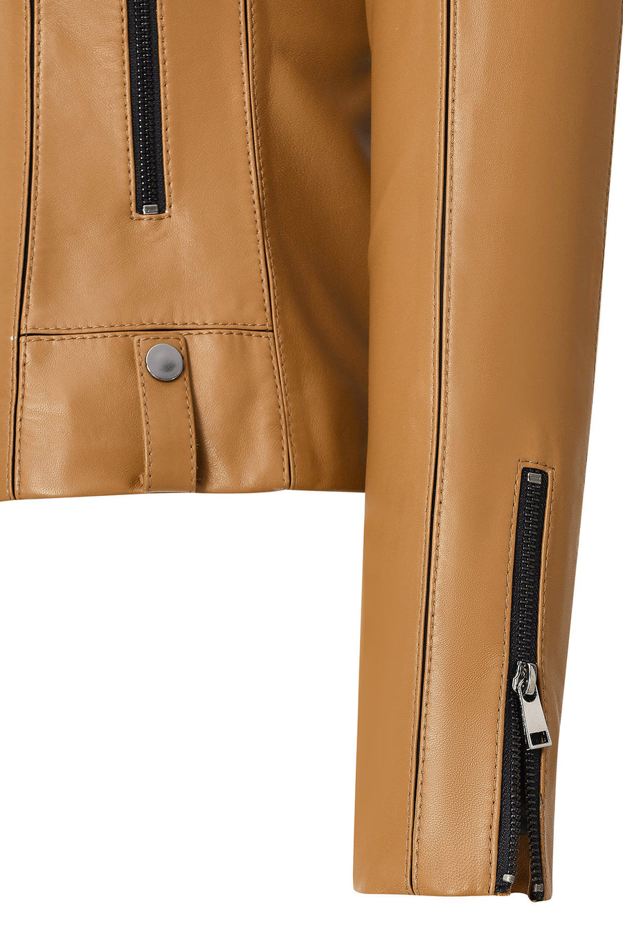 Bella Women Camel Biker Short Leather Jacket