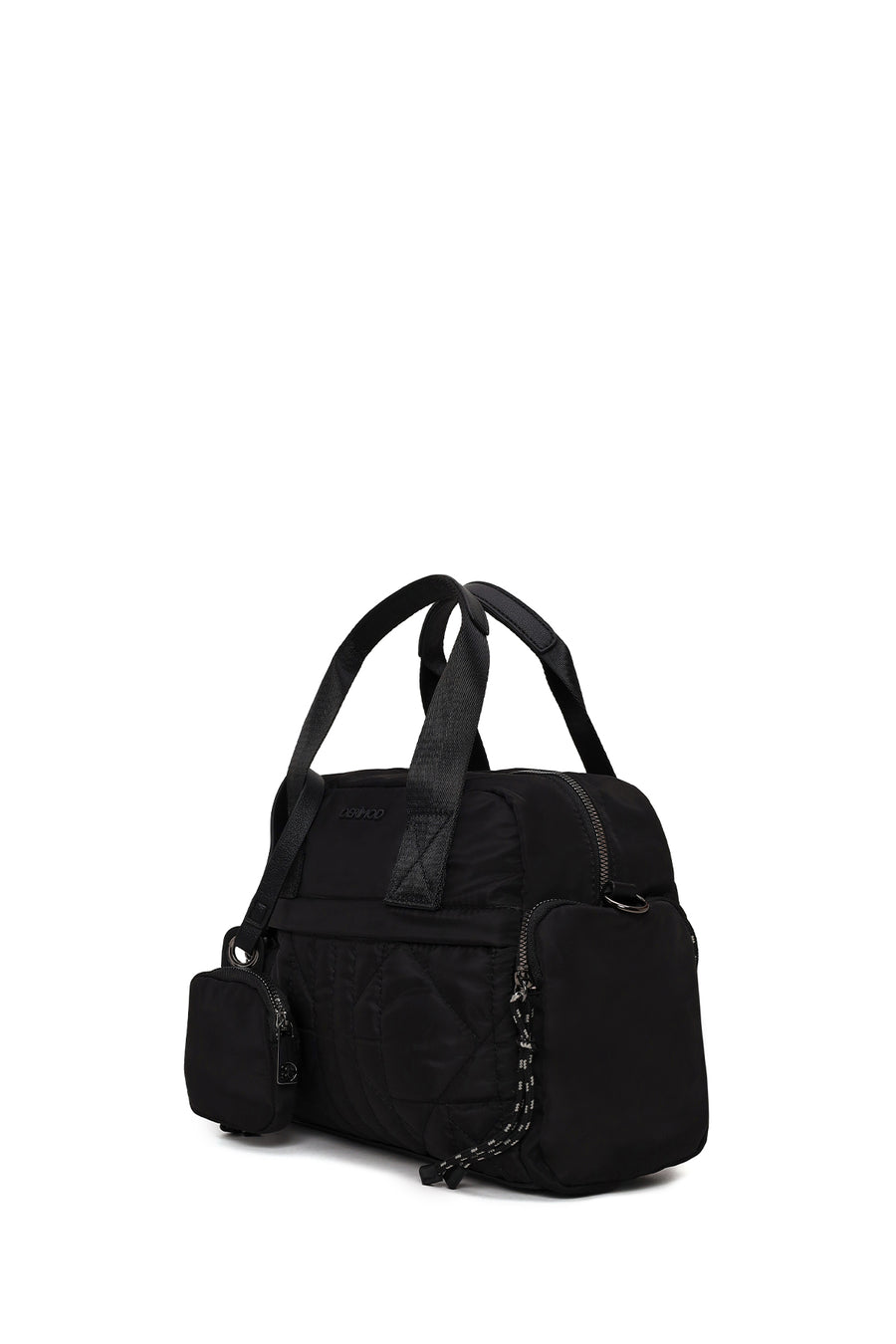 Woman Black Long-Strap Accessory-Detail Fabric Shoulder Bag