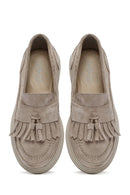 Women's Beige Tassel Suede Leather Loafer | Derimod