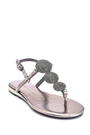 Women's Anthracite Stone Flat Sandals | Derimod