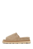 Women's Beige Suede Leather Slippers | Derimod