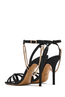 Women's Black Ankle Strap Chain Detail Satin Leather Thin High Heel Sandals | Derimod