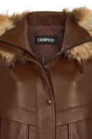 Carmen Woman Brown Fur Collar Leather Coat | Derimod