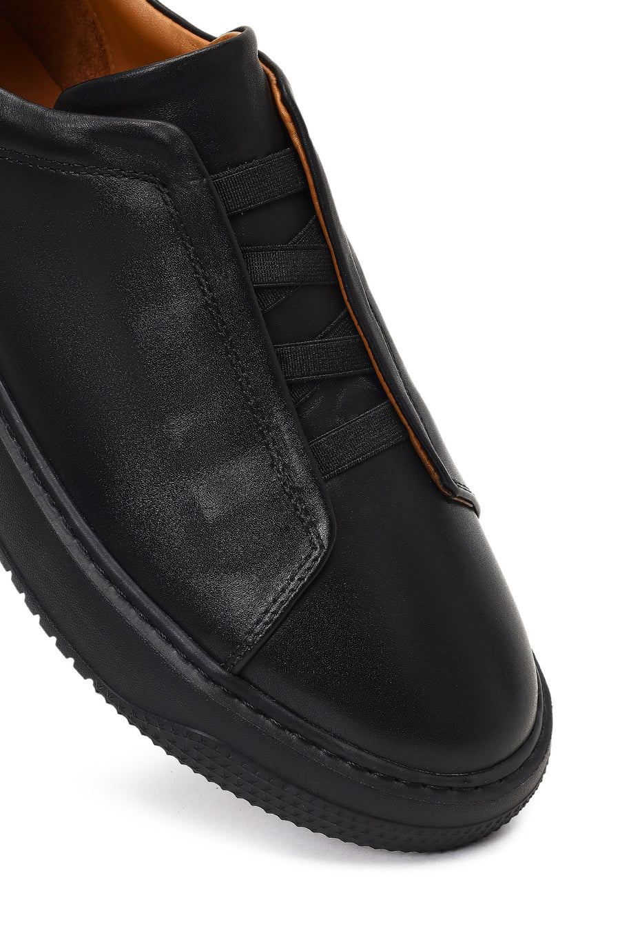 Erkek Siyah Kalın Tabanlı Deri Sneaker