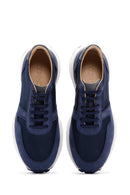 Men's Blue Nubuck Leather Thick Soled Sneaker | Derimod