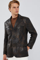 Kane Men's Brown Vintage Blazer Safari Leather Jacket | Derimod