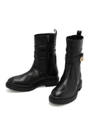 Women's Black Zippered Leather Boots | Derimod