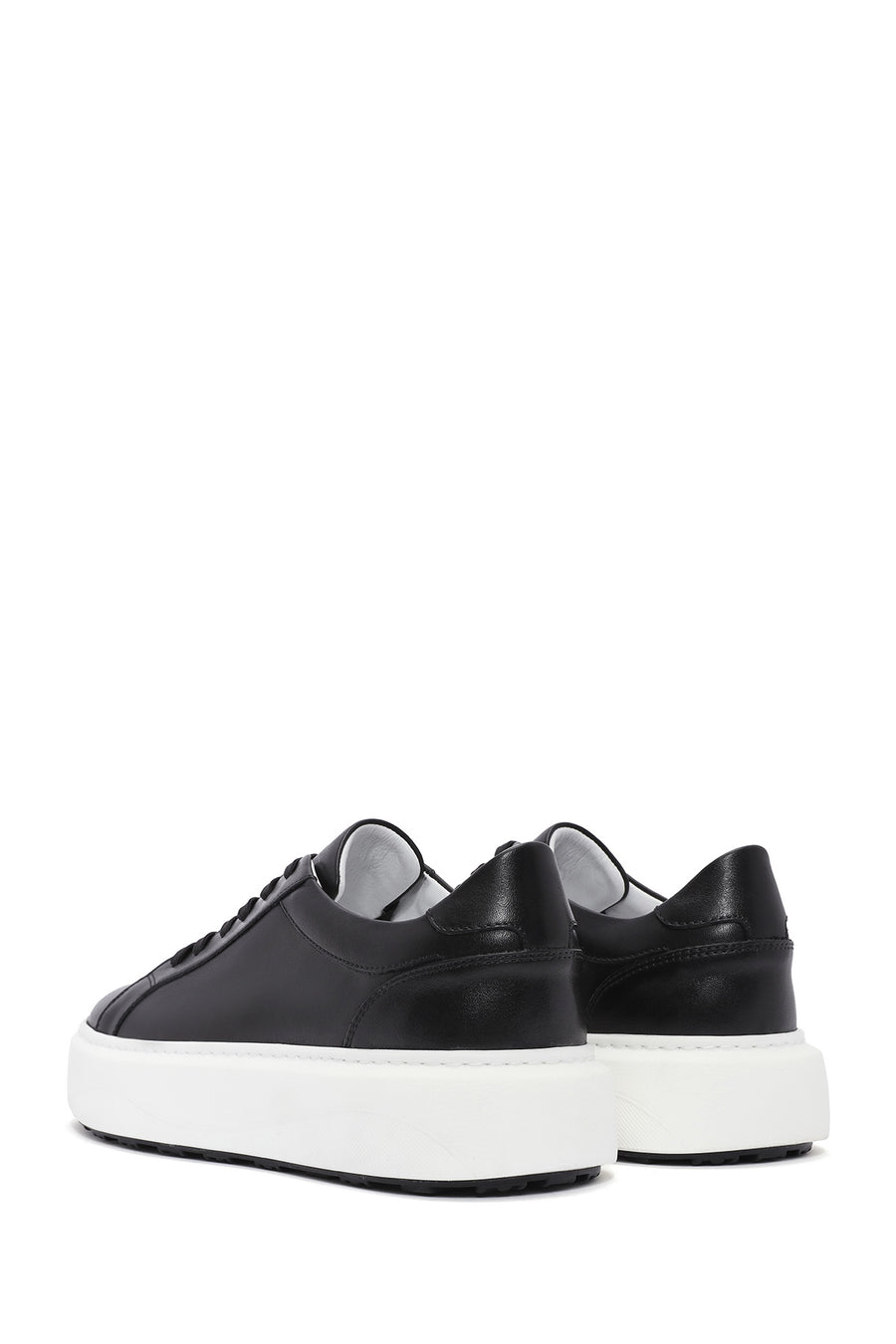 Men's Black Lace-up Thick-Sole Leather Sneaker