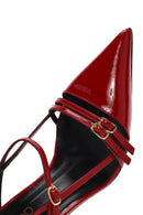 Women's Red Ankle Strap Open Back Heeled Patent Leather Shoes | Derimod