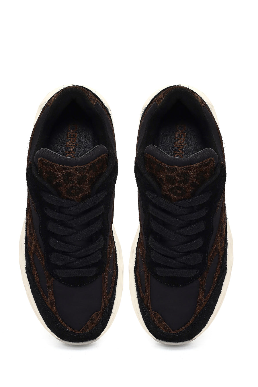 Women's Black Lace-Up Thick-Soled Leather Sneaker