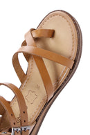 Women's Tan Flip-Flop Leather Bodrum Sandals | Derimod