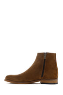 Men's Tan Suede Leather Zippered Boots | Derimod